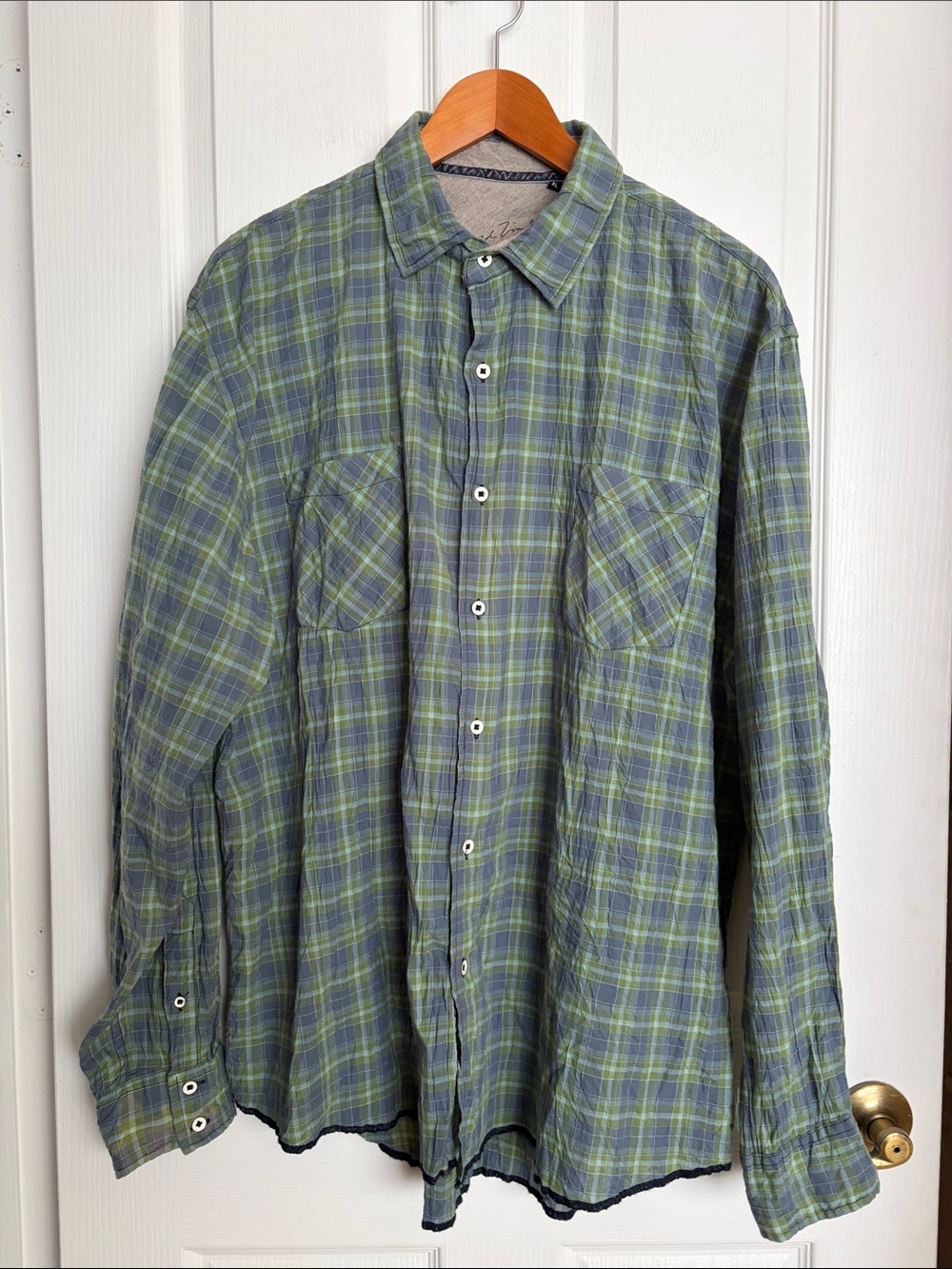 Arnold Zimberg - Green and Blue Plaid Button-Down Shirt.